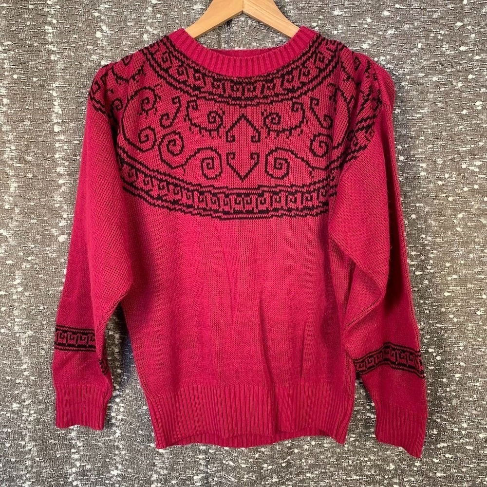 Vintage IFI Hot Pink Knit Pullover Sweater Retro Geometric‎ Womens